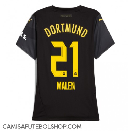 Camisa de time de futebol Borussia Dortmund Donyell Malen #21 Replicas 2º Equipamento Feminina 2024-25 Manga Curta